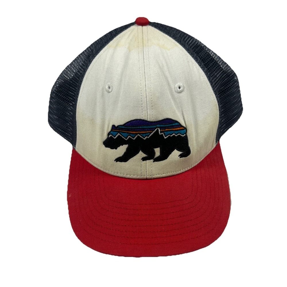 Patagonia Fitz Roy Bear Mesh Trucker Hat Snapback Red White Blue Adjustable
